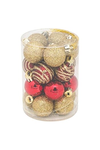 ANTBRO Set of 20 Christmas tree baubles Antbro® shiny red, gold glitter and brown with gold stripe, 3 cm