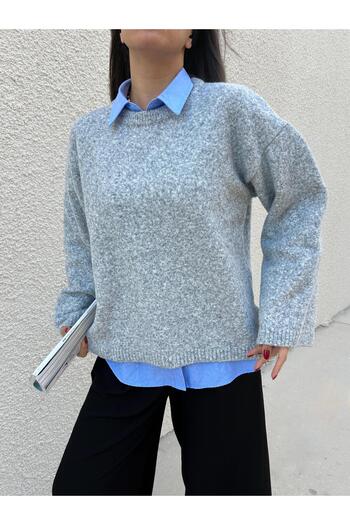 minaaise Women's Gray Oversize Soft Textured Sweater 7014