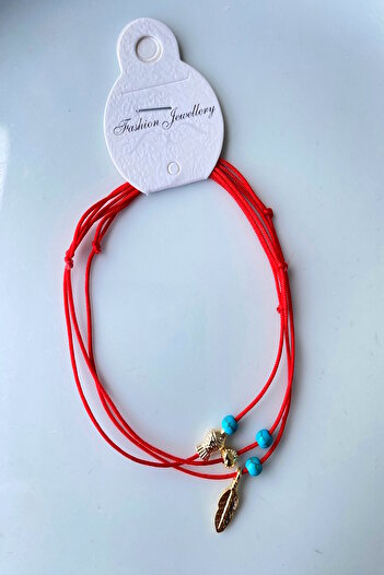 Shepidi Blue Bead Red String Lucky Bracelet with 3 Gold Objects
