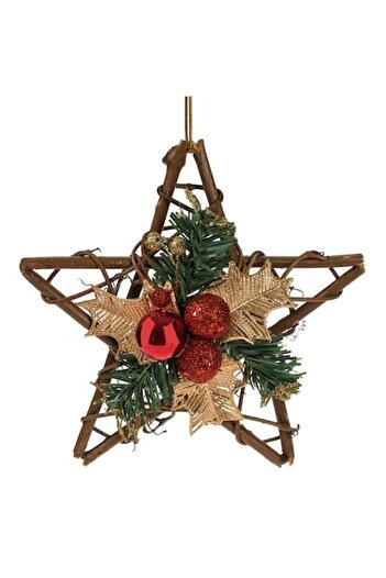 ANTBRO Christmas star-shaped decoration with pine branch, golden mistletoe leaves and baubles, 20cm