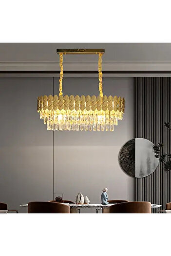 HAMER Luxury Crystal Chandelier, Modern Gold Rectangular Chandelier, Diameter 80 x 30 cm