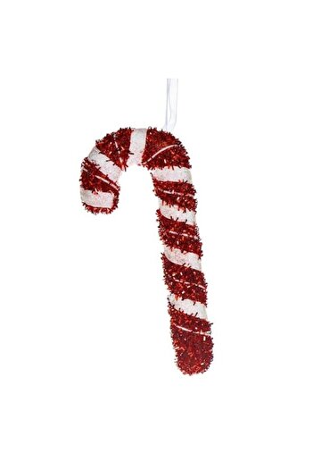ANTBRO Christmas Tree Ornament - Red/White Foam Candy Cane with Glitter and Tinsel, 18 cm
