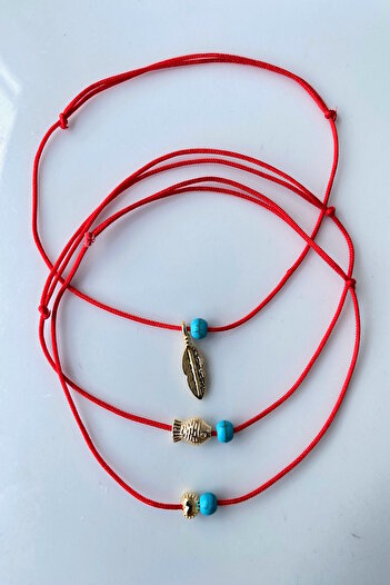 Shepidi Blue Bead Red String Lucky Bracelet with 3 Gold Objects