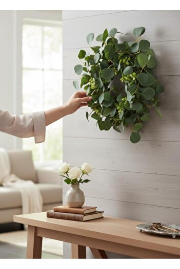 Nettenevime Yapay Çiçek Kapı Süsü Yeşil Okaliptus 50cm Yılbaşı Kapı Çelengi