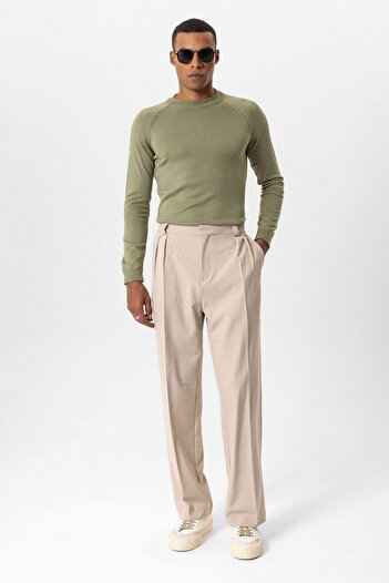 Antioch Khaki Crew Neck Slim Fit Knit Sweater