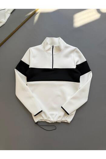 Combineman35 Scuba Dik Yaka Yarım Fermuarlı Eşofman Dalgıç Kumaş Slim Fit Paris Baskılı
