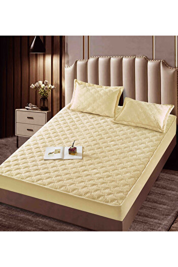 JOJO HOME Velvet Quilted Topper Cover, 140x200, 3 Pieces, Cream