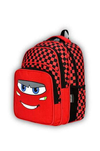 KY Red Boys' Primary School Orthopedic Water-Repellent Car 2-Piece Bag Set with 3 Compartments, Water Bottle and Lunch Box Set