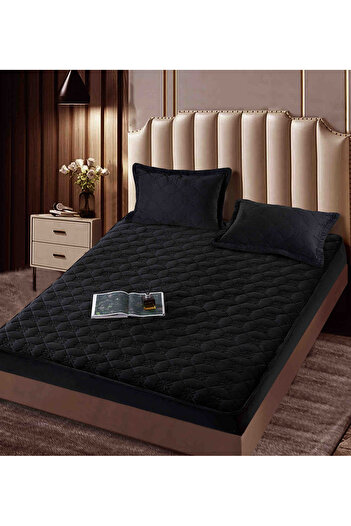 JOJO HOME Velvet Quilted Topper Cover, 140x200, 3 Pieces, Black