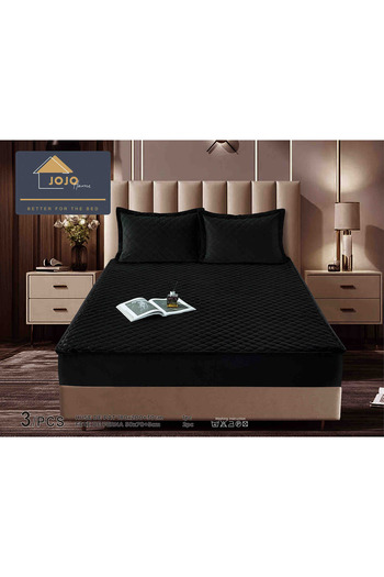 JOJO HOME Velvet Quilted Topper Cover, 180x200, 3 Pieces, Black