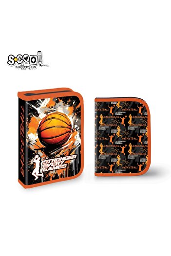 S COOL Equipped pencil case, 1 zipper, 2 extensions, 32 pieces, BASKETBALL - S-COOL