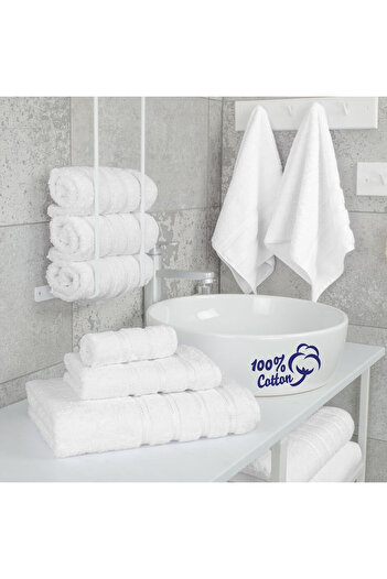 DAVEZA Set of 4 Premium Daveza Towels, 600 GSM, 100% Turkish Cotton, White Color