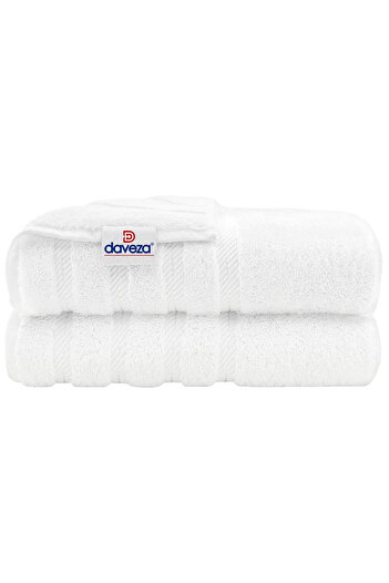DAVEZA Set of 2 Premium Daveza Towels, 600 GSM, 100% Turkish Cotton, White Color