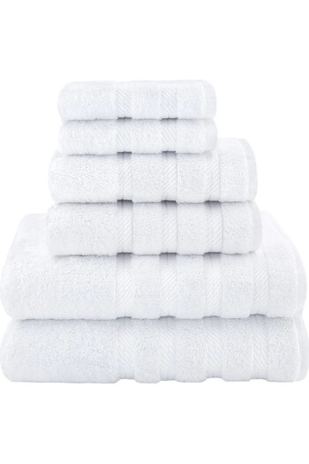 DAVEZA Set of 6 Premium Daveza Towels, 600 GSM, 100% Turkish Cotton, White Color