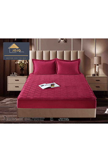 JOJO HOME Velvet Quilted Topper Cover, 160x200, 3 Pieces, Red