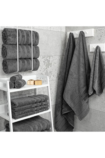 DAVEZA Set of 6 Premium Daveza Towels, 600 GSM, 100% Turkish Cotton, Dark Grey Color