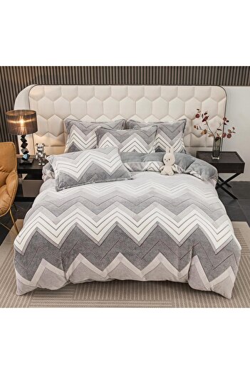 JOJO HOME Cocolino Bed Linen, 4 Pieces, with Elastic, 180x200cm, Gray, Zig-Zag