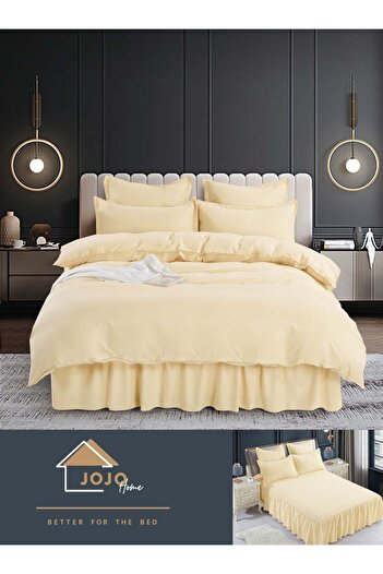 JOJO HOME Bed Linen, 6 Pieces, Ruffles, Finet Coarse, 250x270cm, Cream