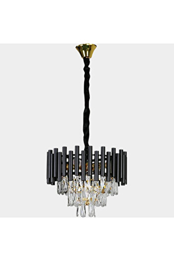HAMER Luxury Crystal Chandelier, Modern Black and Gold Chandelier, 40cm