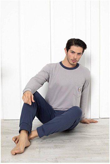 embody Men's cotton pyjamas, long sleeves and trousers, light grey 601