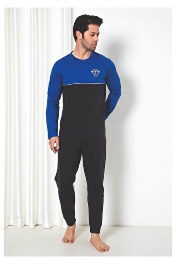 embody Pijamale bărbătești din bumbac, cu mâneci și pantaloni lungi, albastre, 1010