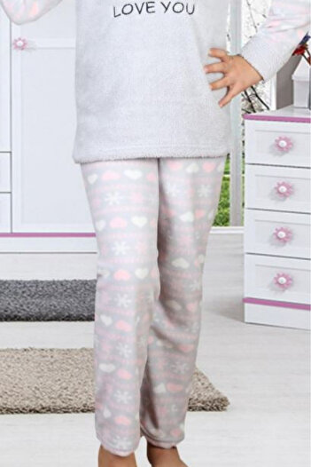 embody Cocolino girls' pyjamas, fluffy and warm, love you teddy bear print, grey