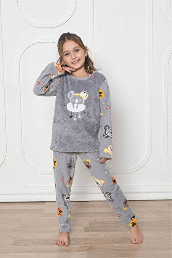 embody Girls' warm and fluffy Cocolino girls' pyjamas, Koala print, grey 613