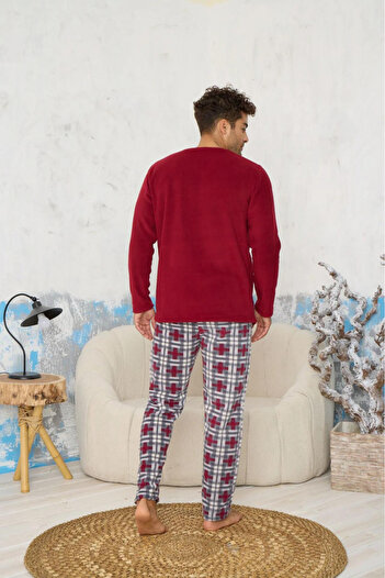 embody Cocolino men's Christmas gift pyjamas with pockets, warm and fluffy, strong, burgundy/grey 9609