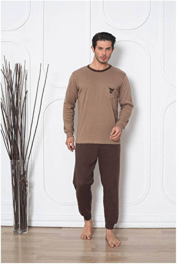 embody Men's pyjamas, thick quality interlock cotton, brown long trousers and sleeves 404