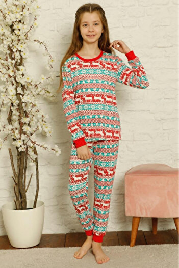 embody Girls' cotton pyjamas, Christmas motif, cosy red green 2022