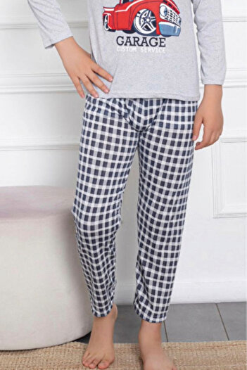 embody Boys' pyjamas, cotton, long sleeves and trousers, Club Garage print, light grey