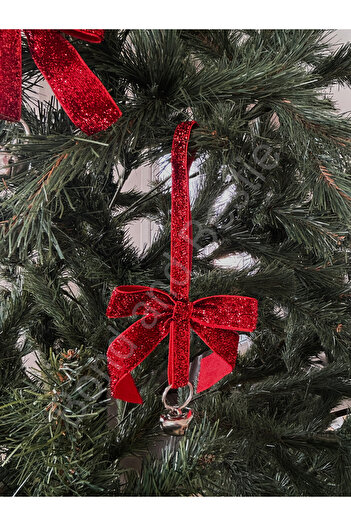 Bond Bestie New Year's Glittery Red Velvet Ribbon Luxury Bell Christmas Tree Ornament 3 Pieces