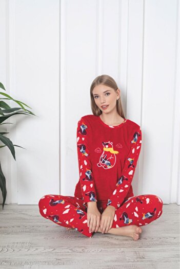 embody Women's cocolino pyjamas, Christmas teddy bear print, red 315