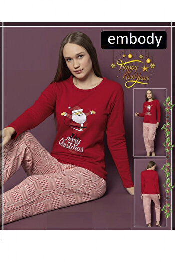 embody Mer Merry Christmas printed pyjamas for women, wadded cotton, red 14565
