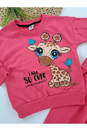Butik Girl's Cute Giraffe Printed Seasonal 2 Thread Non-Shardon Double Set