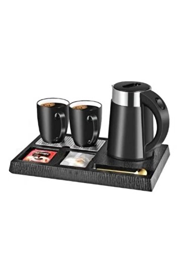 DLC kettle set with 2 cups, stainless steel body and plastic base, 0.8 L, 360° rotating base