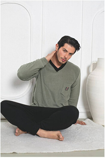 embody Men's cocolino polar pyjama, fine, delicate and soft, grey/black