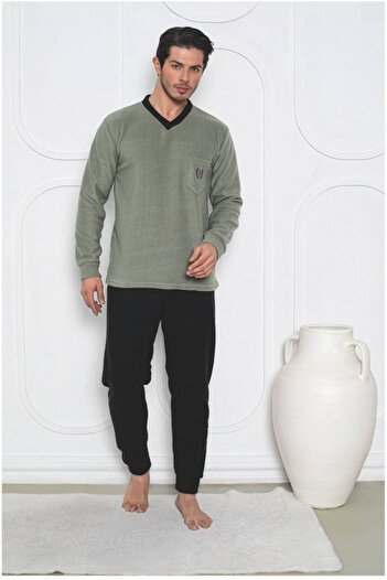 embody Men's cocolino polar pyjama, fine, delicate and soft, grey/black