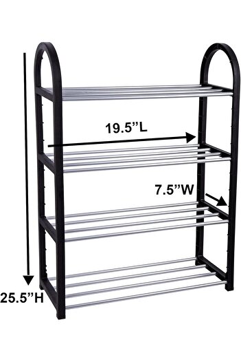 Twinkle Mart 4-Tier Small Shoe Rack & Organizer, 19.5"L x 25.5"H x 7.5"W, Silver