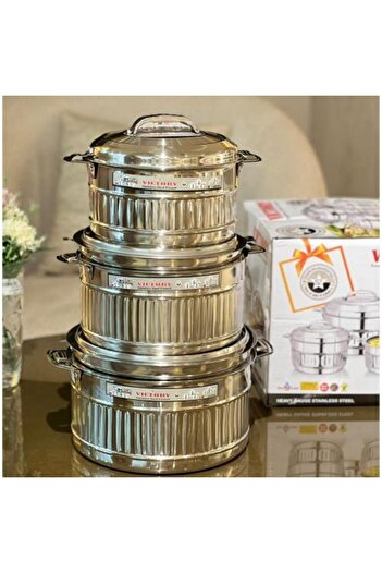 Generic 3-piece Indian stainless steel food containers, 2500ml, 3500ml, 5000ml
