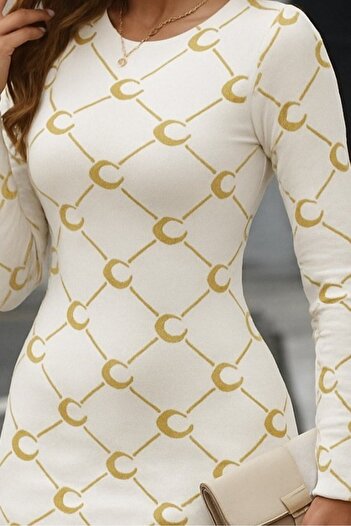 Nnstartshopping Women's Crew Neck Long Sleeve Knitwear Mini Length Dress