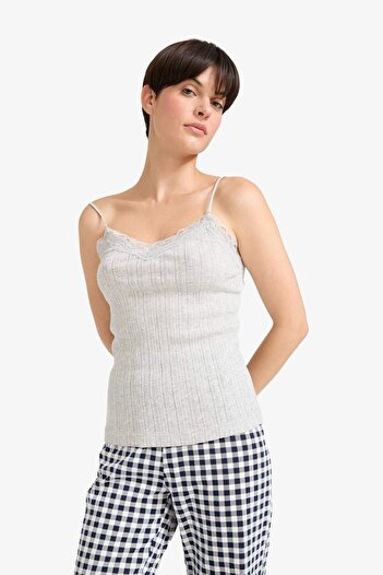 DeFacto Lace Detailed Rib Tank-Fall in Love F3533Ax25Wn