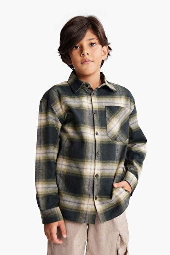 DeFacto Erkek Çocuk Oversize Geniş Kalıp Polo Yaka Kareli Flanel Uzun Kollu Gömlek G3460A825WN