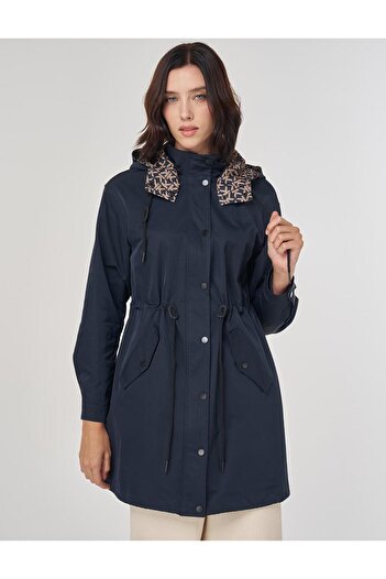 Kayra Waist Drawstring Trench Coat Navy Blue