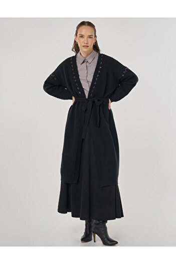 Kayra Embroidered Knitwear Cardigan Black