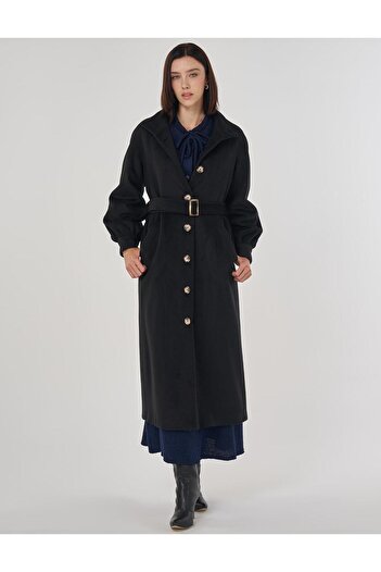 Kayra Stand Collar Stamp Coat Black