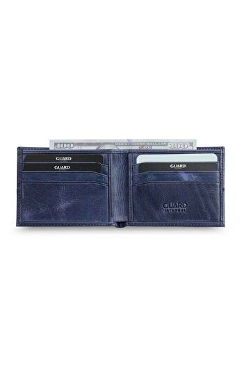 GUARD Antique Navy Blue Slim Classic Horizontal Model Genuine Leather Men's Wallet - Grd251018Wt1430
