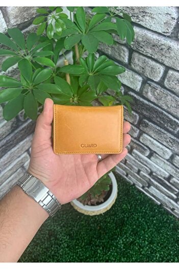 GUARD Mini Size Genuine Leather Card Holder Business Card Case with Yellow Magnet and Cover - Grd251018Wt1123