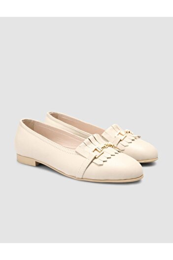 Cabani 100% Genuine Leather Beige Women's Ballerinas