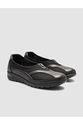 Cabani 100% Genuine Leather Black Buckle Detailed Women's Comfort Shoes